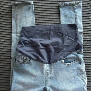 Light Wash Maternity Jeans with Navy Belly Panel